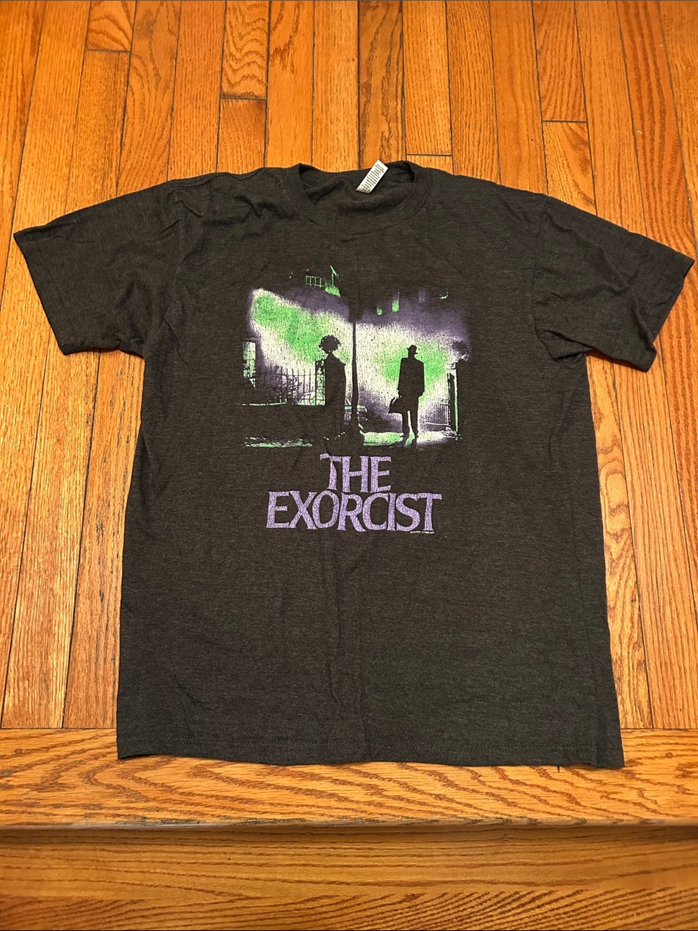 Black The Exorcist Graphic Tee with Purple & Green Print